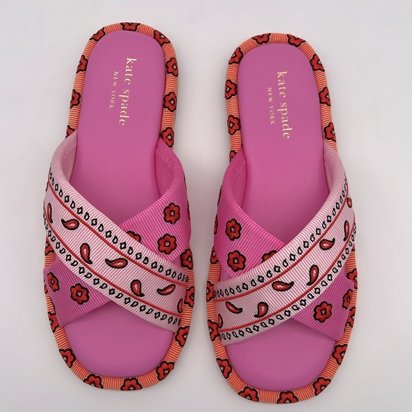 Kate Spade New York Rio Bandana Patchwork Slides Persimmon - Picture 4 of 16